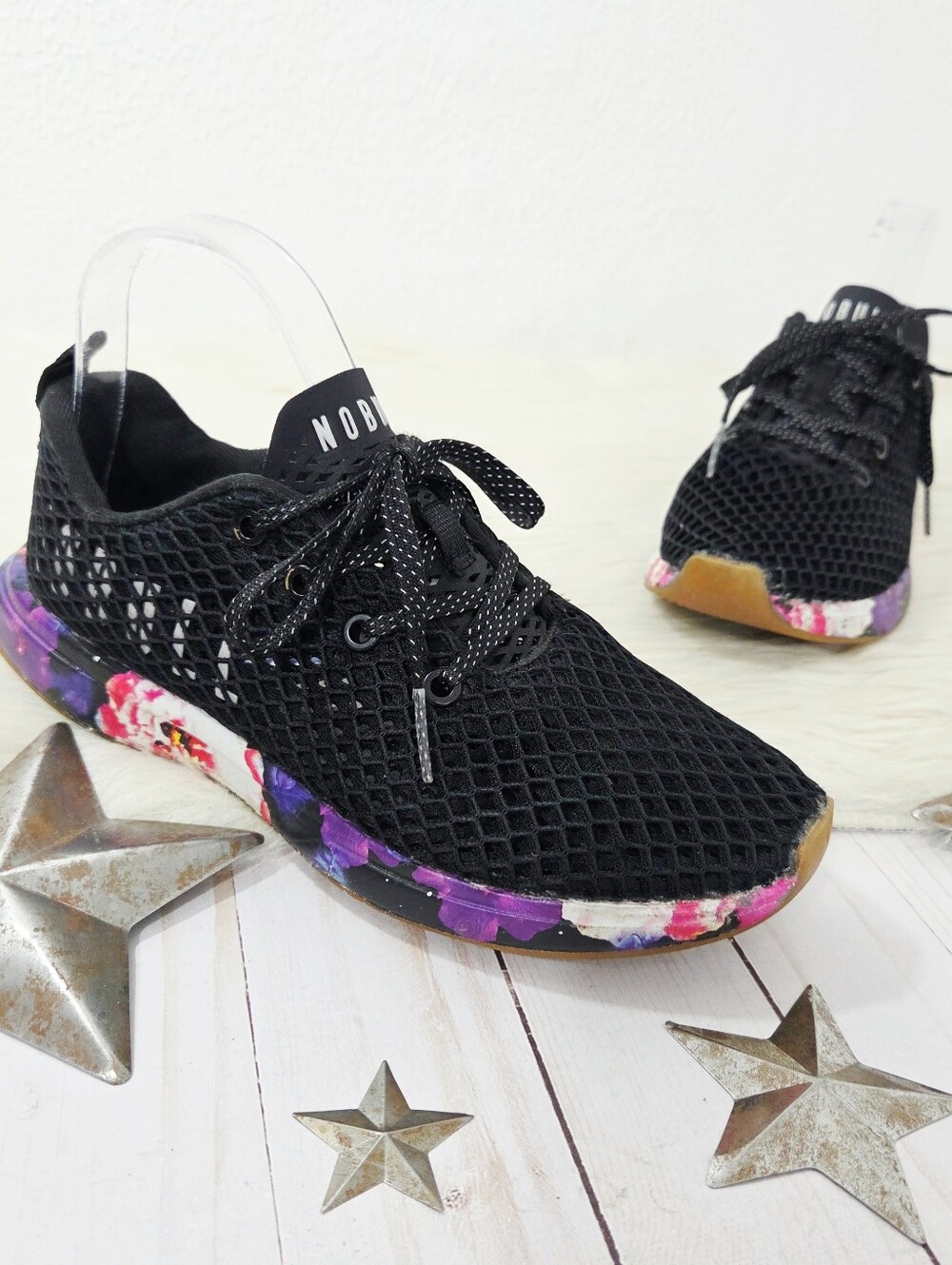 No Bull NOBULL Black Space Floral Low Top Mesh Trainer Shoes sneaker Women's 5.5 - Picture 3 of 10